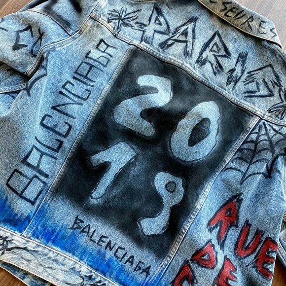 MENS Graffiti Big Fit Denim Jacket size L - Picture 7 of 7
